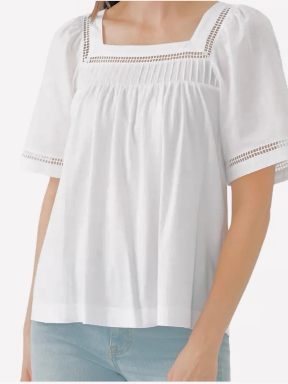 Ellie Tahari Sz L/G  White Square-Neck Top -Women’s Blouse Woven Puff Cotton